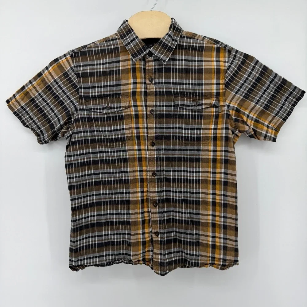 Outdoor‎ Research Plaid Shirt Mens Large Brown Yellow Short Sleeve Button Down